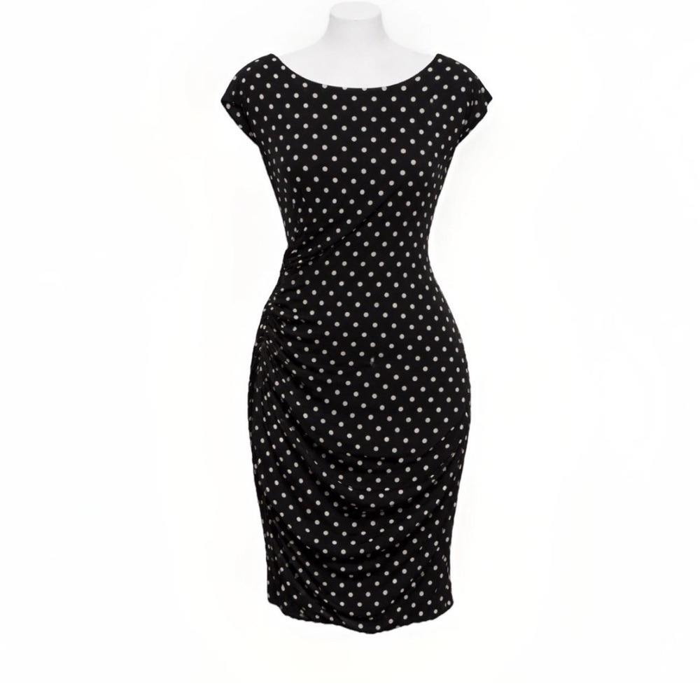 Ann Taylor Silk Chiffon Dress Polka Dot Cap Sleeve Fitted Womens Sz 18 Stretch